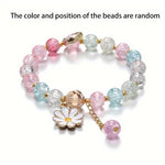 El Regalo 1 PC Dailsy Flower Sparkly Crystal Beads Tassel Bracelet for Girls/Teens/Women- Cute Crackle Beads Daisy Flower Stretch Bracelet (Multi Colored)