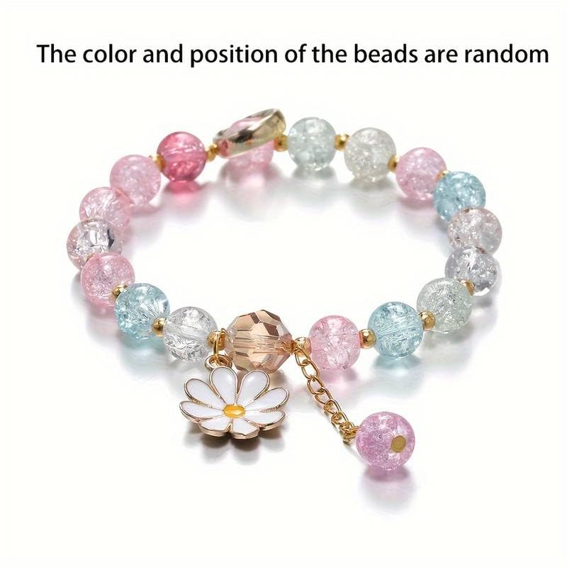 El Regalo 1 PC Dailsy Flower Sparkly Crystal Beads Tassel Bracelet for Girls/Teens/Women- Cute Crackle Beads Daisy Flower Stretch Bracelet (Multi Colored)