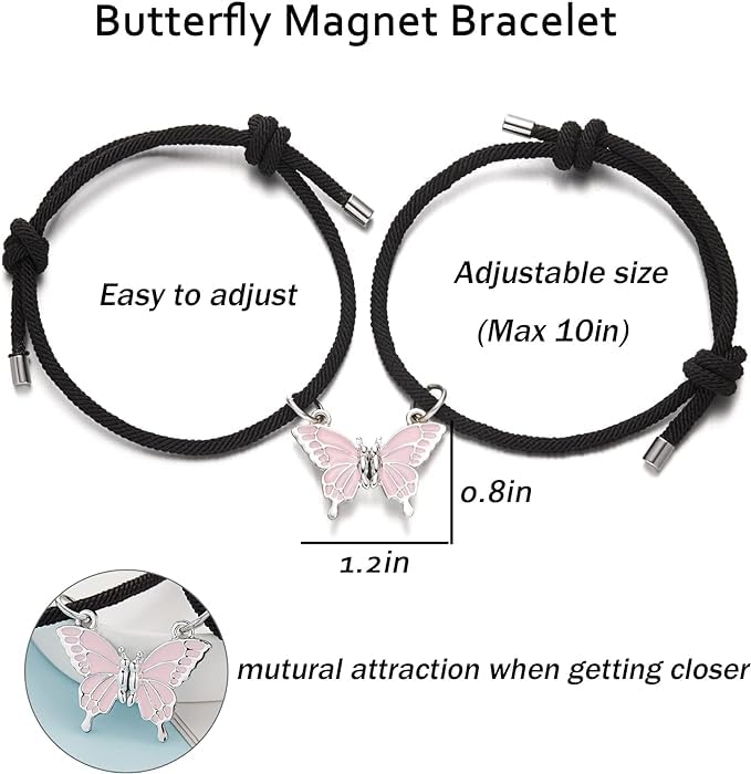 El Regalo 2PCs BFF Magnetic Butterfly Bracelets Set for Kids/Girls- Best Friends Butterfly Bracelets for Besties/Best Friends (Pink Butterfly)