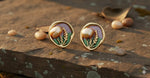 El Regalo 3D Enameled Irregular Pearl Stud Earrings for Women & Girls - Vintage Boho Artistic Gold Plated Floral Earrings, Unique Handmade Baroque Pearl Ear Studs