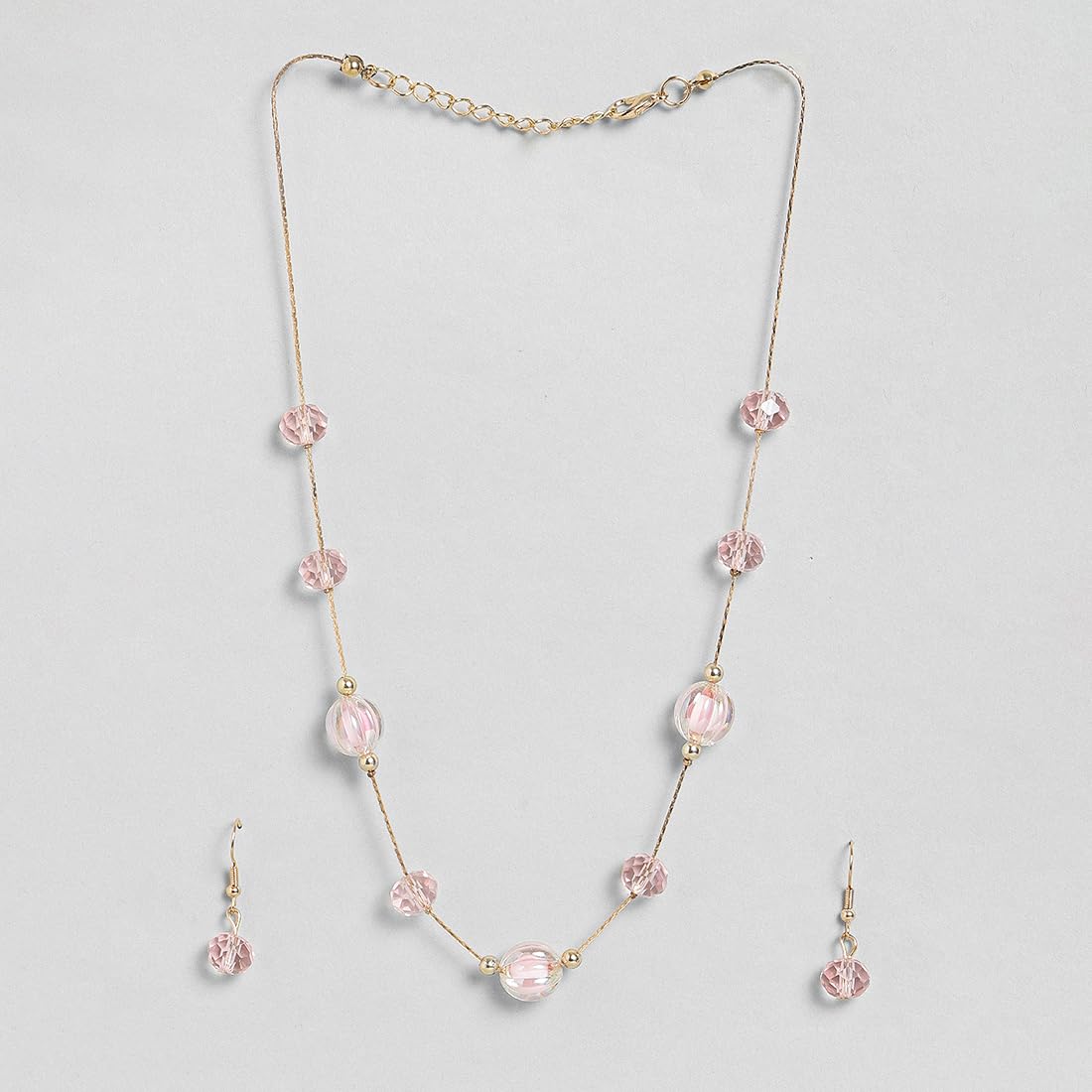 El Regalo 2PCs Crystals Beads Necklace & Earrings Jewelry Set for Kids/Girls & Teens - Shimmering/Matt Crystal Beads Fancy Jewelry Set (Pink Crystals)
