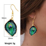 El Regalo Peacock Feather Shaped Gold Plated Dangle Earrings- Resin Acrylic Peacock Feather Earrings for Girls & Women