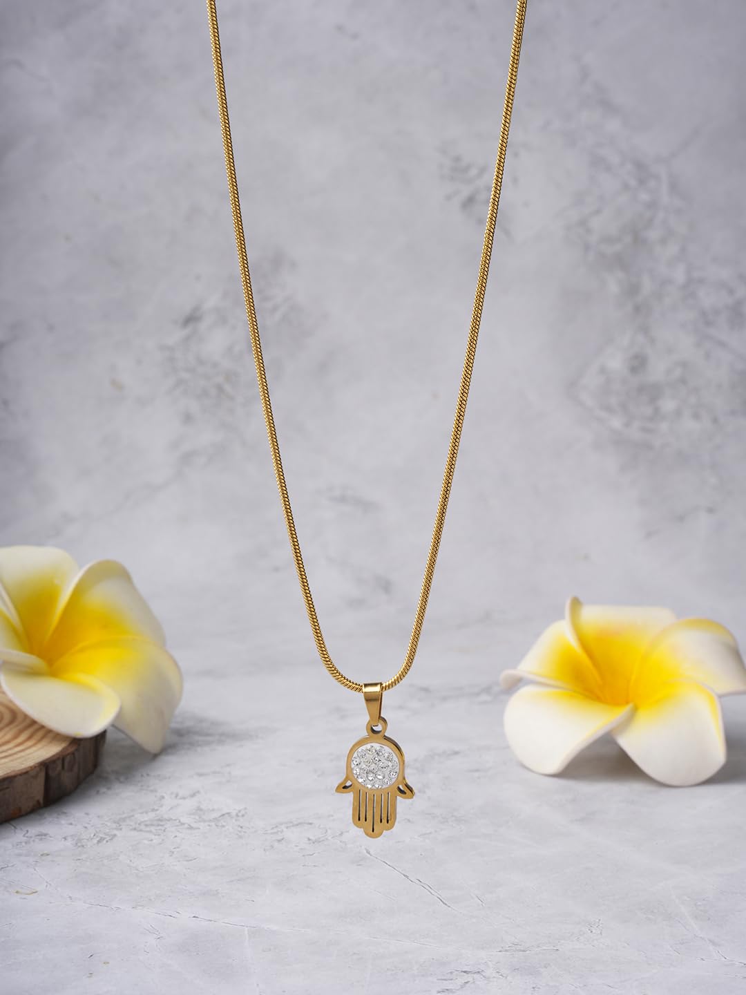 El Regalo Stainless Steel CZ Hamsa Hand Unisex Pendant Necklace for Men/Women- Gold Plated, Anti Tarnish Luxury Hamsa Hand Chain Necklace
