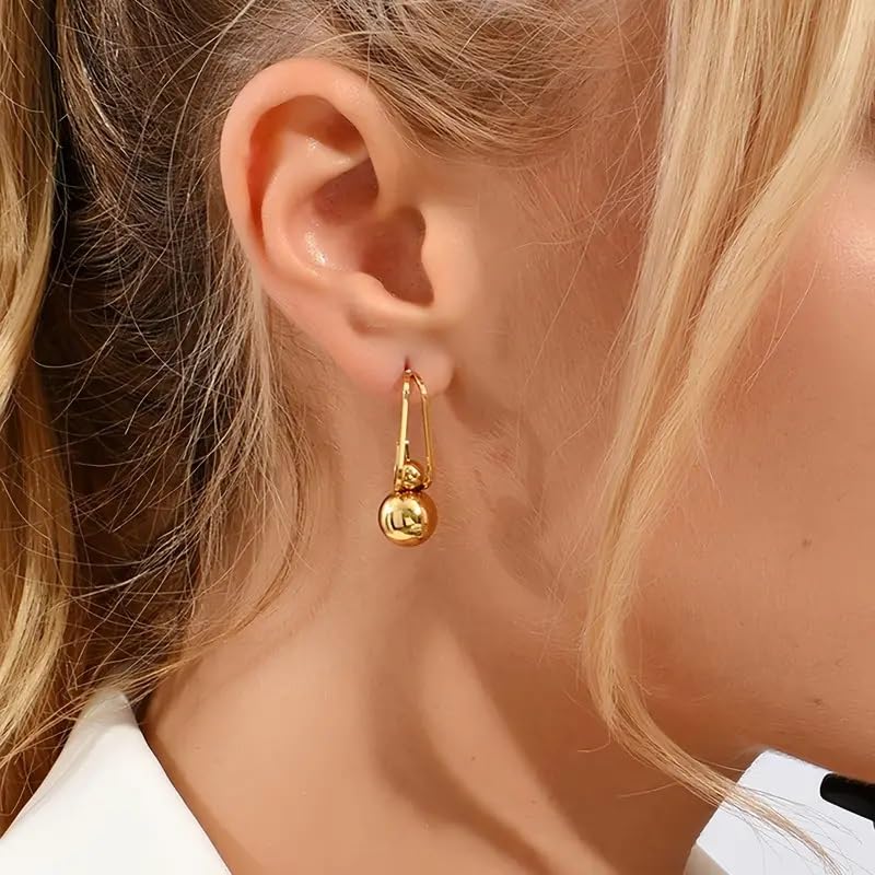 El Regalo Womens Minimalist & Trendy Golden Round Bead Earrings- Simple, Versatile Stainless Steel Stud Earrings