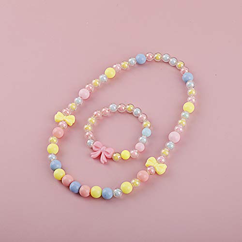 El Regalo Girls' Necklace & Bracelet Jewelry Set For Kids & Baby Girls | Safe & Soft for Skin (Bow Beads)