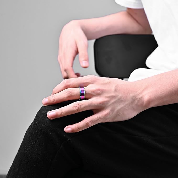 El Regalo Solid Stainless Steel 6mm Plain Classic Band Ring Comfort-Fit for Men Women- Anti Tarnish/Waterproof Plain Dome Stacking Simple Rings Bands Thumb Finger Ring (Rainbow Holographic, 19)