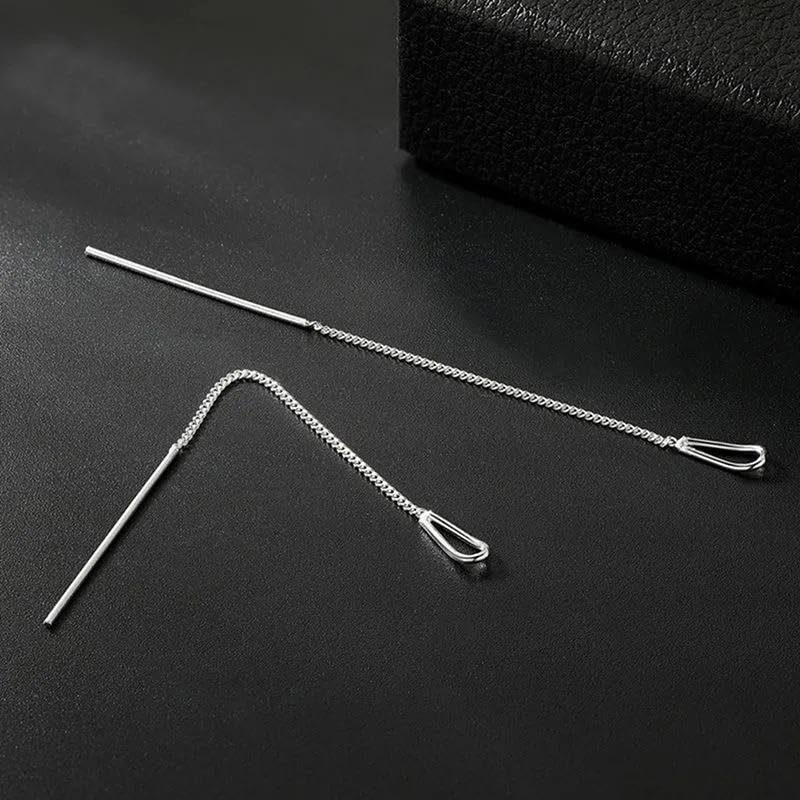 El Regalo Minimalist Threader Earrings for Women | Long Chain Drop Dangle Earrings | Elegant Pull Through Ear Thread Earrings | Sui Dhaga Tassel Threaders (Silver Drop Threader)