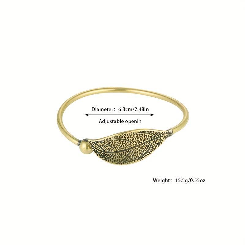 El Regalo Vintage Brass Leaf Bracelet for Women- Ethnic Style Leaf Pattern Open Cuff Bracelet