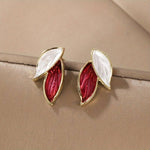 El Regalo Fashion Leaves Stud Earrings For Girls & Women- Minimalist Enamel Leaf Earrings (Red)