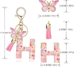 El Regalo Personalized Name Initials Butterfly Charm Keychain - Custom Letter Keyring with Pink Tassel & Butterfly Pendant, Purse, Bag, Backpack Accessory (H Letter)