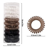 El Regalo 9 Pcs Spiral Hair Ties, No Crease Coil Ties, Phone Cord Ties for Thick Hair - Ponytail Holder Elastics for Kids/Girls/Women (Black Grey Shades)
