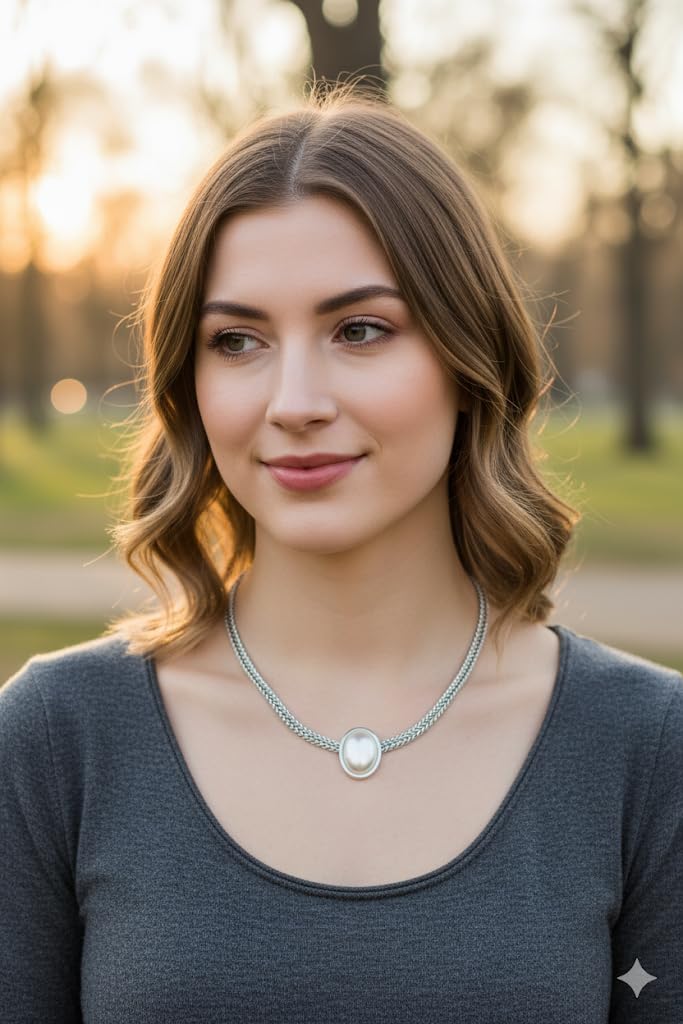 El Regalo Elegant Stainless Steel Pearl Choker Necklace for Girls/Women - Waterproof Classic Contemporary Chain with Center Statement Bead - Anti-Tarnish Modern Jewelry