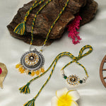 El Regalo Designer Bhaiya- Bhabhi Rakhi Luma/Lumba Set- Kundan, Pearls Rakhi with Roli Chawal in Gift Box- Luma Convertible into Necklace (Option-4)