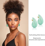 El Regalo's Elegant Teardrop Stud Earrings for Women and Girls | Premium Glaze Enamel Waterdrop Statement Studs | Anti-Tarnish Minimalist Korean Style Modern Jewellery Gift (Mint Green)