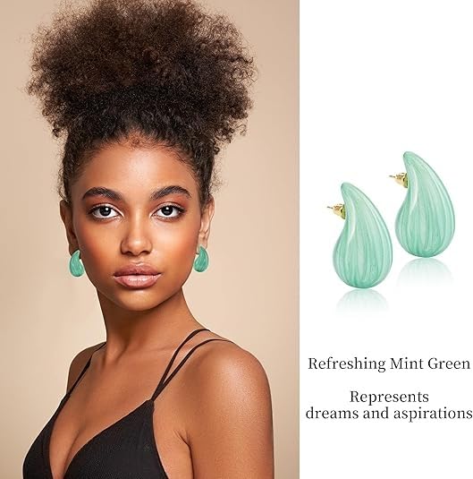 El Regalo's Elegant Teardrop Stud Earrings for Women and Girls | Premium Glaze Enamel Waterdrop Statement Studs | Anti-Tarnish Minimalist Korean Style Modern Jewellery Gift (Mint Green)