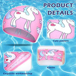 El Regalo 2 PCs Swim Cap Kids/Toddlers, Comfortable Breathable Polyester Fabric Swimming Caps Cute Cartoon Dolphin, Shark, Owl, Mermaid Fairy, Unicorn, Giraffe Swim Caps (Dolphin & Unicorn)