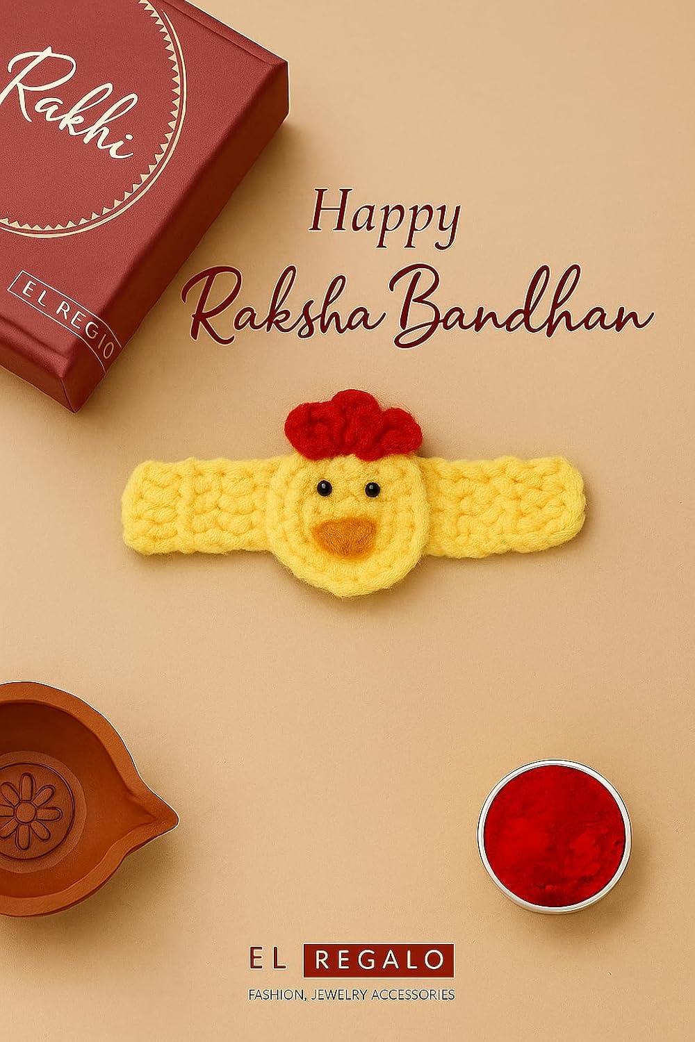 El Regalo Kids Rakhi- 1PC beautiful Hand Knitted Animals Bracelet with Rakhi Card in Rakshabandhan Box- Unique Adjustable, Soft, Knitted for Babies/Toddlers/Kids (Duck Knitted)