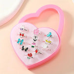 El Regalo 12 Pcs Cute Adjustable Rings Set for Kids/Girls/Women - Colorful Cartoon Enamel Finger Rings | Adjustable Cute Jewelry Gift Box - Butterfly, Flower, Bow, Heart, Cherry Designs (Style-1)