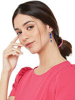 El Regalo Oxidized Silver Plated Vintage Style Stones Statement Party Earrings for Girls & Women (Blue)
