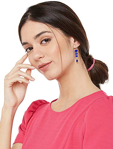 El Regalo Oxidized Silver Plated Vintage Style Stones Statement Party Earrings for Girls & Women (Blue)