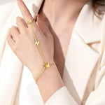 El Regalo 1PC Stainless Steel Non-Tarnish Hand Chain Bracelet with Finger Ring | Elegant & Trendy Adjustable Golden Bracelet for Women & Girls (Butterfly)