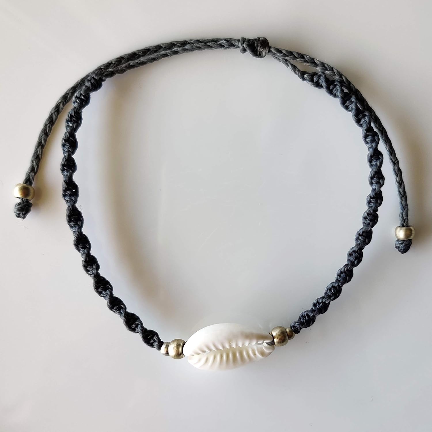 El Regalo 1 PC Bohemian Cowrie Beads Shell Adjustable Bracelets cum Anklets for Girls & Women | Macram Jewelry (Gray)