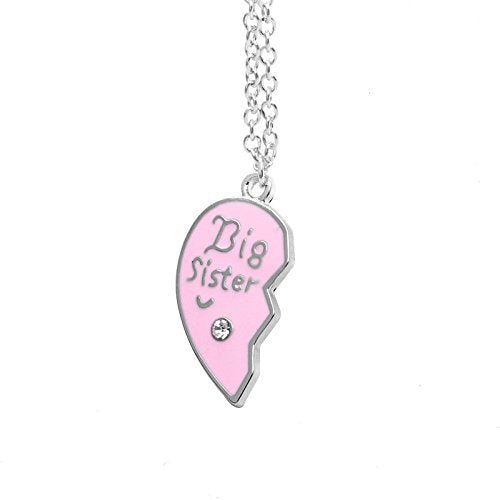 El Regalo Girl's Little Sis Big Sis Bff Best Friends Puzzle Heart Matching Pendant Necklaces (Pink) 2 Pieces Set