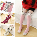 El Regalo Cartoon Warm Cotton Calf Length Socks/Tights for Girls/Kids (Pink White Stripe) | Kids High Knee Socks