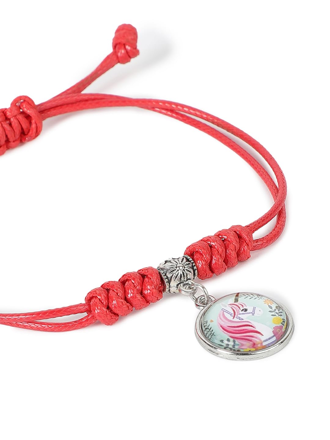 El Regalo 1PC Cute Girls Kids Unicorn Bracelet- Adjustable Hand Braided Floral Unicorn Rope Bracelets for Girls (Red Floral Unicorn)
