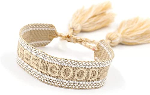 El Regalo 1 PC Knitted Motivational/Love/Friendship Unisex Adjustable Bracelet for Girls/Boys/Men & Women (Feel Good- Badami Cream)