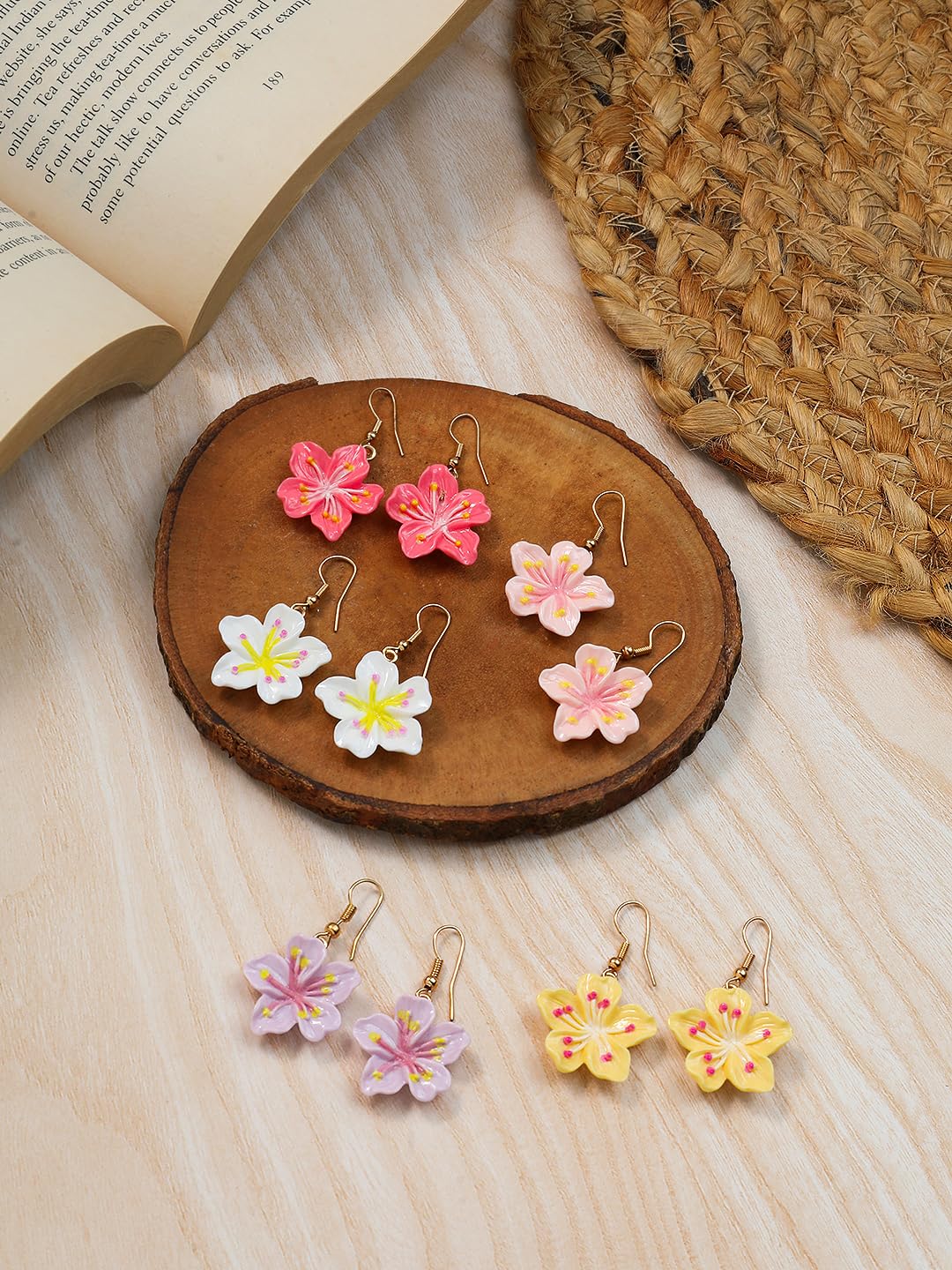 El Regalo 10 Pairs Earrings Combo Set- Colorful Flower Hoops and Hooks Earrings Set for Girls & Women (Style-2)