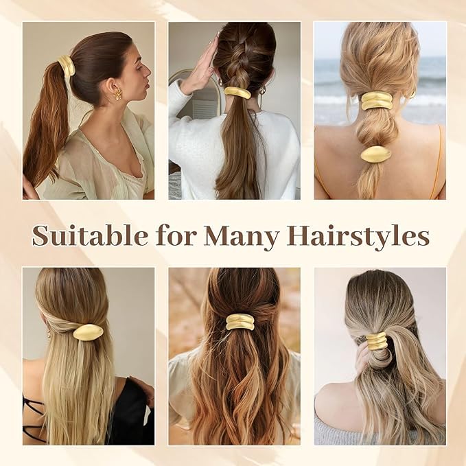 El Regalo 3PCS Gold Hair Ties, Metal Hair Ties for Thick Hair, Elegant Durable Geometric Design, Gold Hair Accessories Stretchy and Non-Damage Ponytail Cuff Holders, 3 Styles in Box