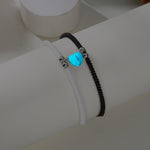 El Regalo 2PCs Luminous Hearts Love Couple Best Friend Hand Woven Adjustable Bracelets Set- BFF Glow in Dark Jewelry (No Tapping) (Black & White)
