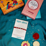 El Regalo Boy's Om Ganesha Swastik Red Moli Thread Rakhi For Brother/Bhai/Bhaiya- Auspicious Om/Aum, Ganesha, Satiya Mauli Rakhi With Roli Chawal Shagun, Message Card In Rakhi Gift Box