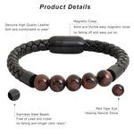 El Regalo 1PC Natural Stone Magnet Buckle Bracelet for Men/Boys, Trendy, Simple, Exclusive Men's Vintage Pu Leather Bracelet (Red Tiger Eye)