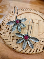 El Regalo Silver toned Oxidized Hook Earrings for Girls & Women- Red Stones Handcrafted Ethnic Tribal Boho Traditional Earrings