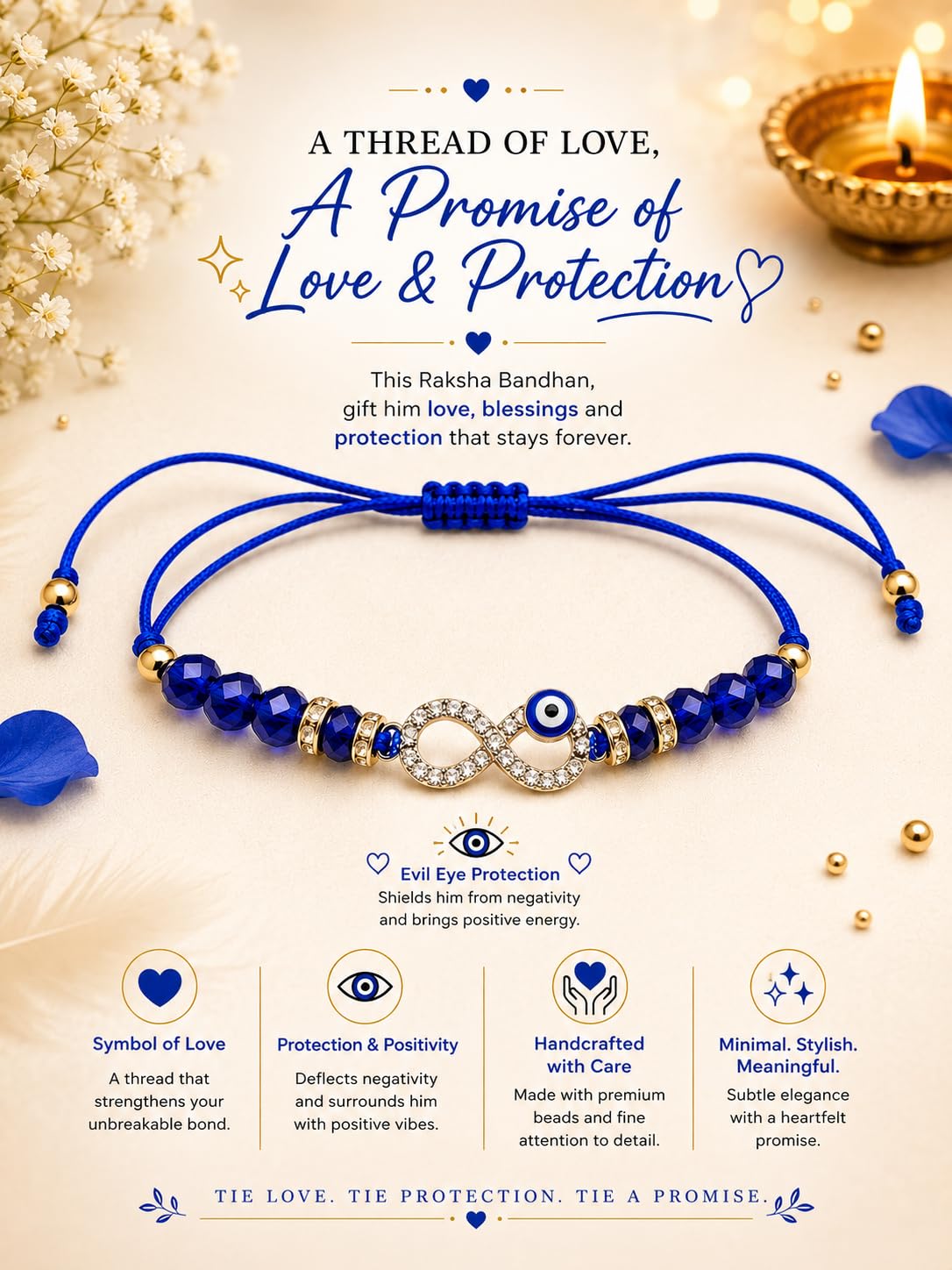 El Regalo Infinity Evil Eye CZ Bracelet Rakhi for Brother