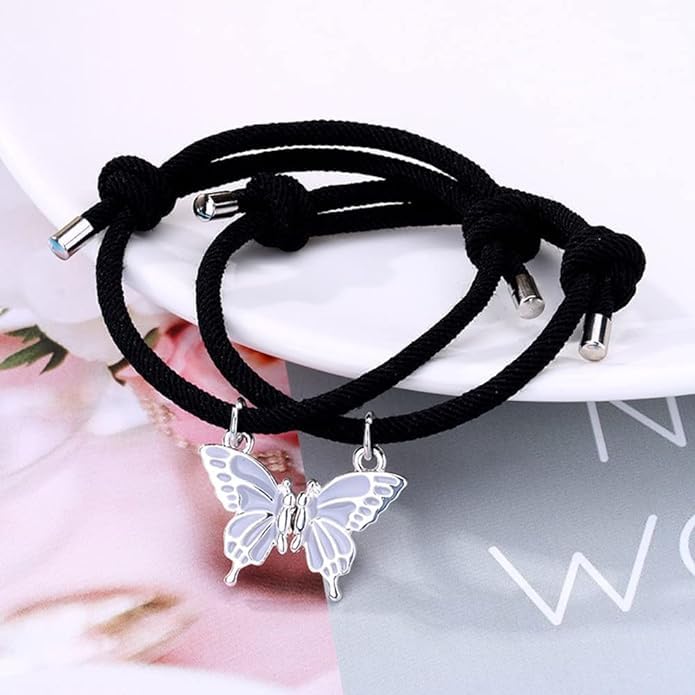 El Regalo 2PCs BFF Magnetic Butterfly Bracelets Set for Kids/Girls - Best Friends Bracelets for Besties (Grey)