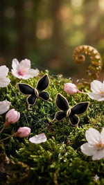 El Regalo Luxurious Oil Drip Stainless Steel Butterfly Stud Earrings for Women & Girls - Minimalist 18K Gold Plated Aesthetic Enamel Butterfly Jewelry for Daily, Party & Gifting (Black)