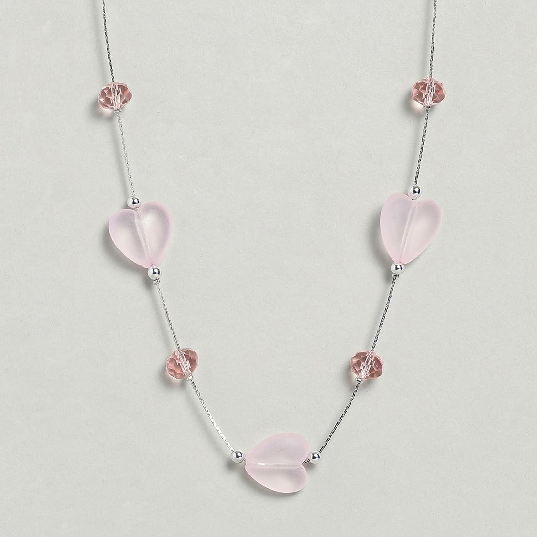 El Regalo 2PCs Crystals Beads Necklace & Earrings Jewelry Set for Kids/Girls & Teens - Shimmering/Matt Crystal Beads Fancy Jewelry Set (Pink Hearts)