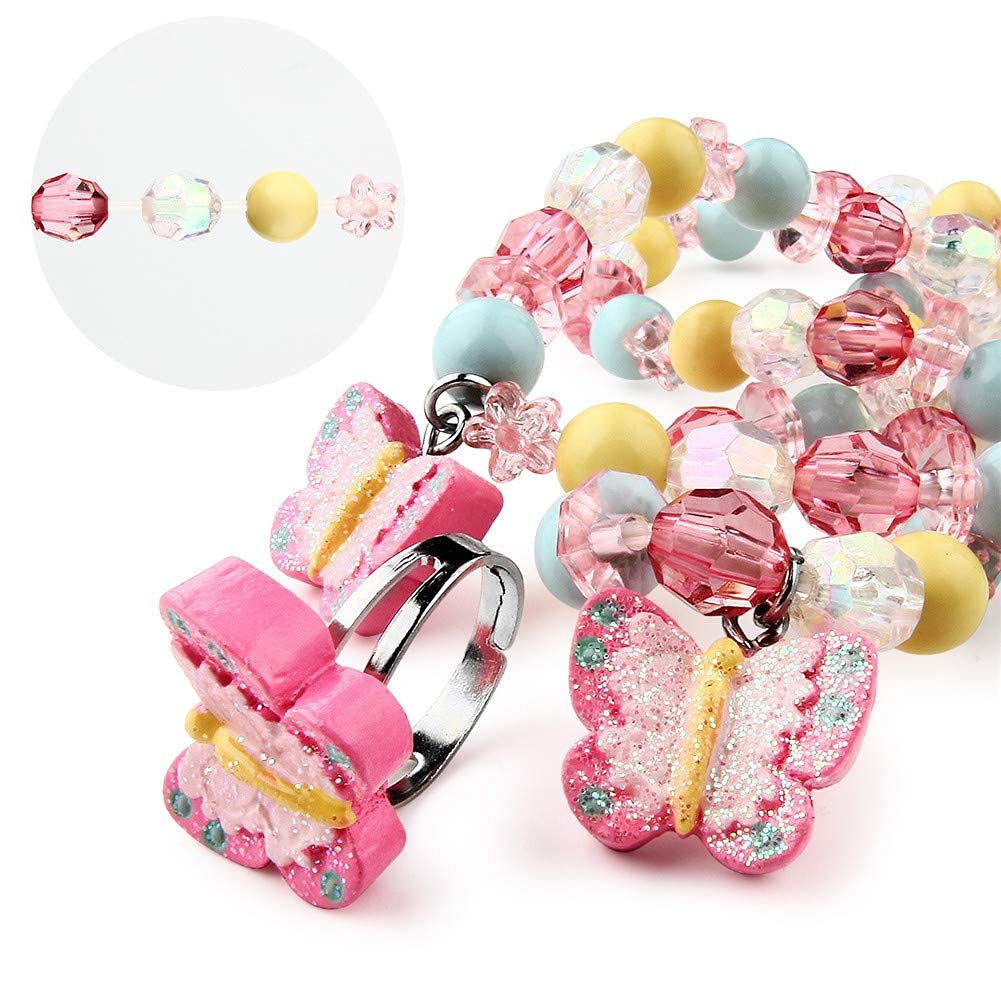 El Regalo Butterfly Girls Jewelry Set- Cute Princess Butterfly Necklace, Bracelet & Ring Jewelry Set for Kids/Toddlers