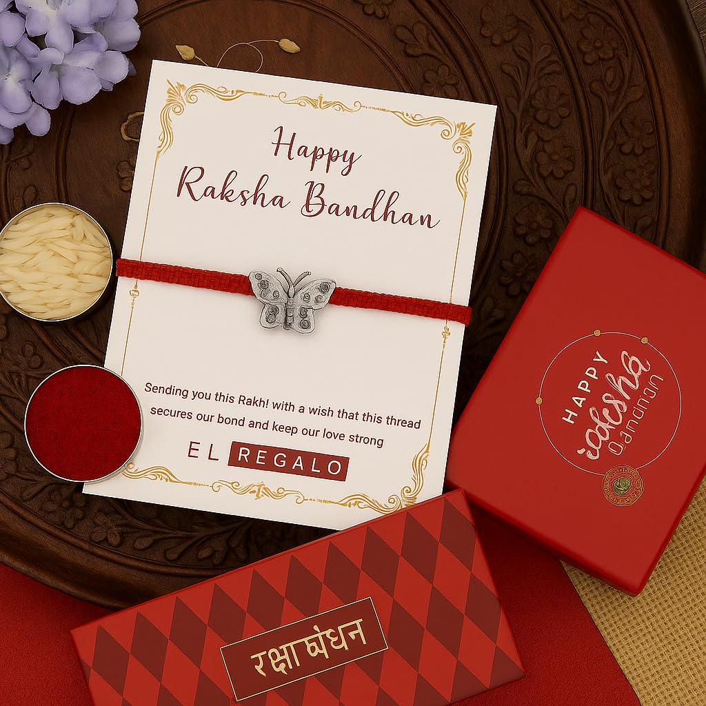 El Regalo 925 Sterling Silver OM/Ganesha/Trident/Baby Feet/Butterfly Silk Thread Rakhi for Brother/Nephew/Niece - Real Silver OM Rakhi for Bhai/Bhaiya/Nephew (OM Trident Silver Rakhi)