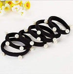 El Regalo Imitation Pearls Elastic Rubber Band Ties Ponytail Holder Scrunchy (Combo Set of 6) | Fancy Rubber Bands for Girls & Women | Fancy Rubber Bands for Hairs (Black)