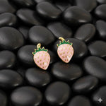 El Regalo 1Pair Stainless Steel Anti-Tarnish Pink Enamel Earrings for Girls & Women | Trendy & Cute Leaf, Bow, Ribbon, Strawberry & Butterfly Stud Earrings (Strawberry Stud)