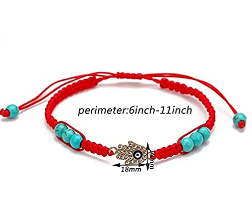 El Regalo Lucky Kabbalah Blue Turkish Evil Eye Red Macrame Thread Rakhi for Your Brother's Protection from Buri Nazar (Hamsa Turquoise Evil Eye)
