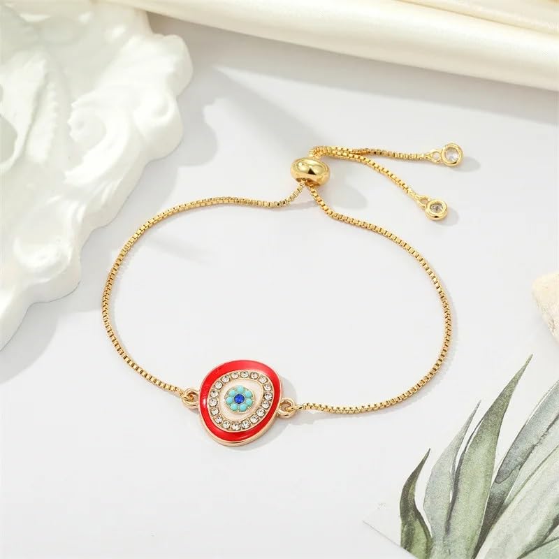 El Regalo 1PC Evil Eye Adjustable Bracelet for Girls & Women- Zircon Evil Eye Chain Bracelet- Valentines Day Gift for Her (Red Evil Eye)