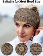 El Regalo 1 PC Unisex Knitted Winter Twist Warm Wool B lend Headband with Buttons for Face Mask Cover, Winter Designer Headbands for Unisex (Khakhi)