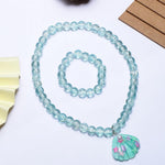 El Regalo 2 PCs Resin Shell Pendant Colorful Sparkly Crackle Beads Pendant Necklace & Bracelet Set for Kids/Girls- Christmas/Birthday Gift for Girls Kids (Ocean Blue)