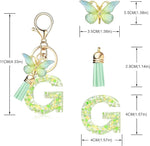 El Regalo Personalized Name Initials Butterfly Charm Keychain - Name Letters Keyring with Green Butterfly & Stars Filled Resin & Tassel Pendant, Purse, Bag, Backpack Accessory (Letter G)