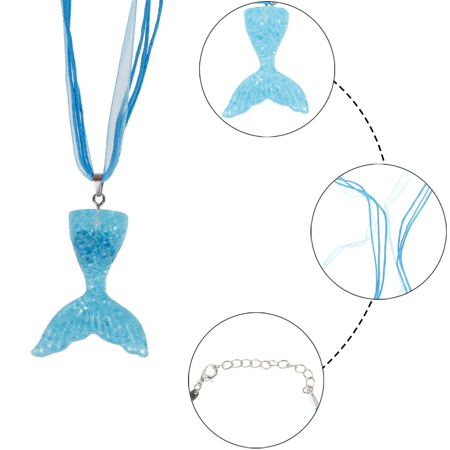 El Regalo 2Pcs Mermaid Fish Tail Necklaces Set- Mermaid Fishtail Necklace Gorgeous Pendant Necklace for Mermaid Birthday Supplies Girl's Party Ocean Theme Party Supplies (Color Option- 3)